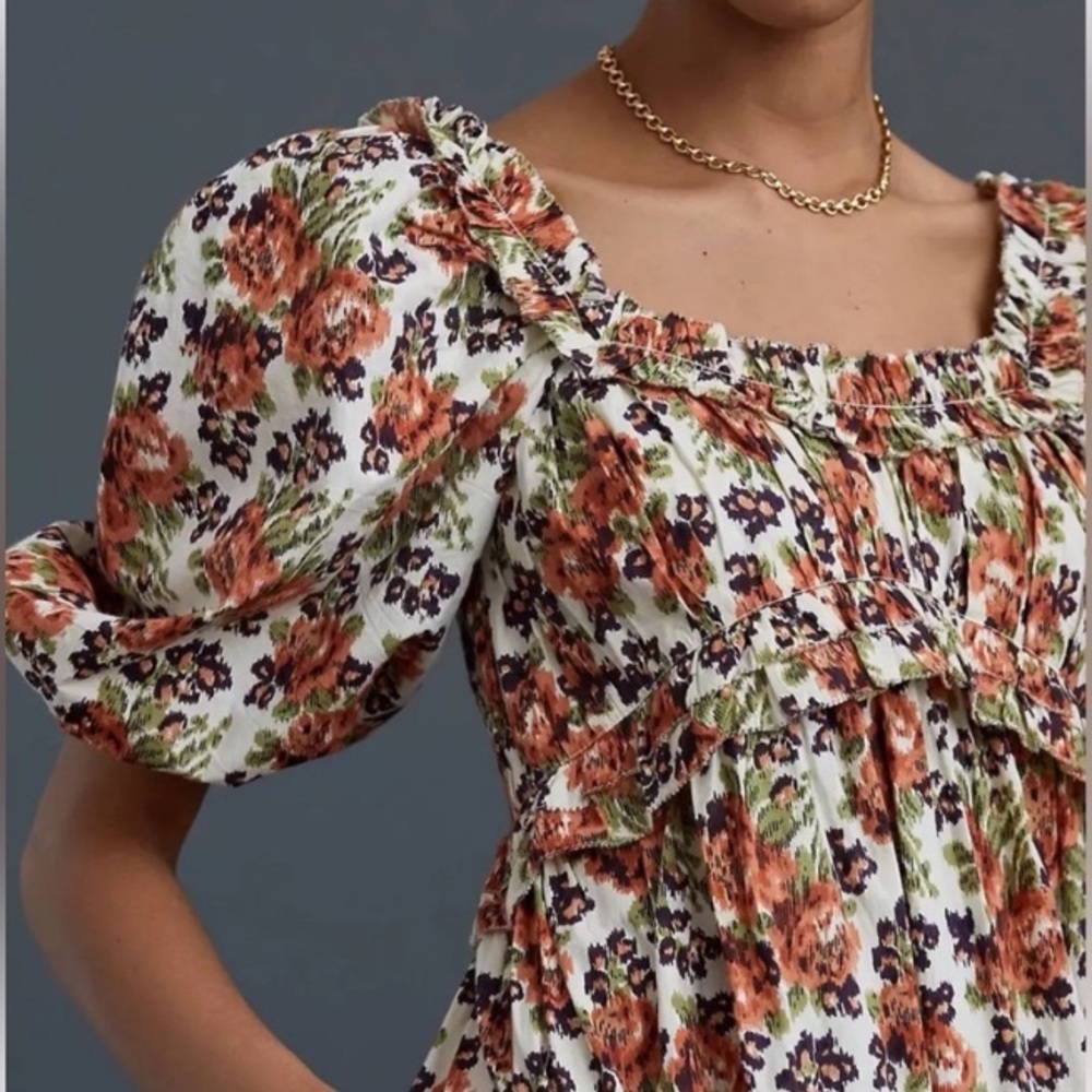 Smocked Puff Sleeve Maxi Dress - Cream & Orange Floral